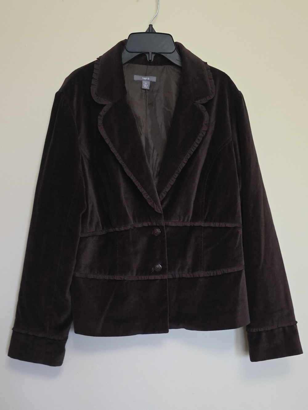 Apt. 9 Dark Brown Velvet Button-Front Jacket